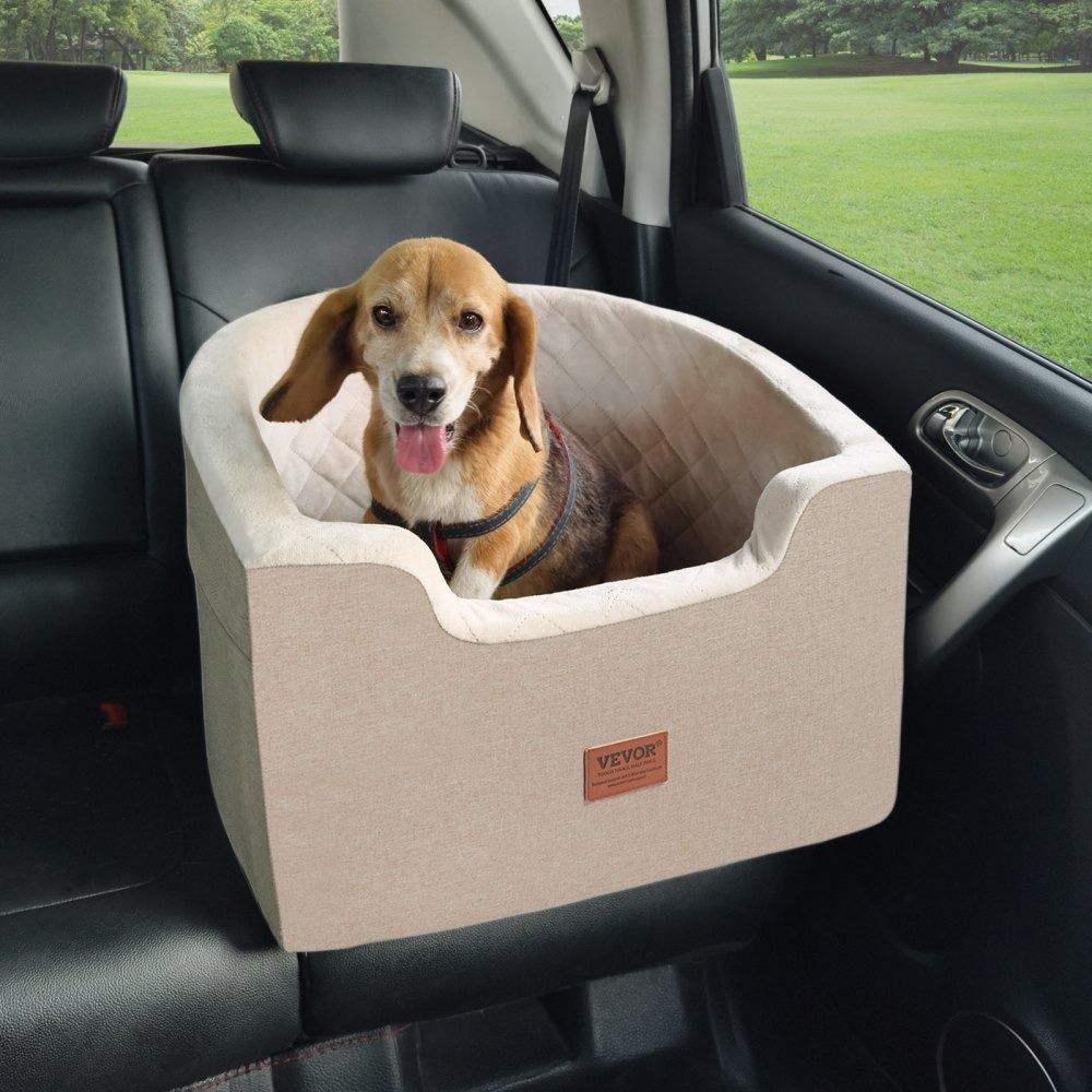 Waterproof Dog Car Seat Booster with Storage Pocket Safety Leash and Sponge Filling for Small Medium Dogs up to 55 lbs