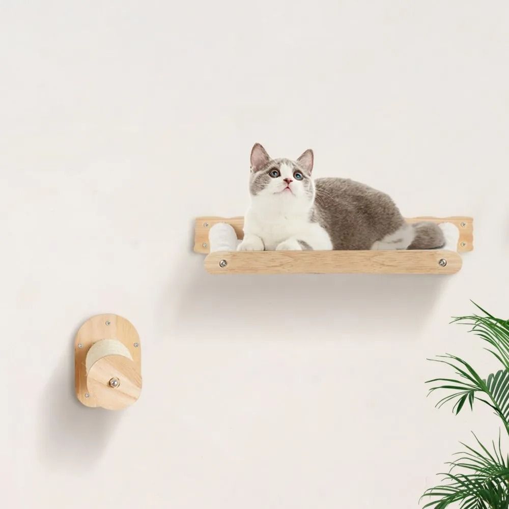 Wall Mounted Cat Shelves with Hammocks Jumping Posts and Oak Wood Platforms
