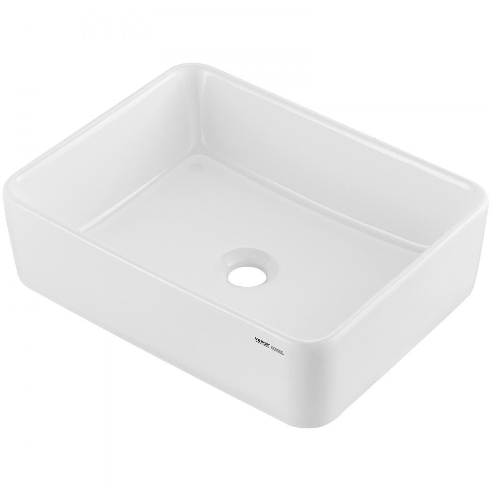 Rectangle Vessel Sink 19 Inch Ceramic Bathroom Sink Countertop White Above Counter Basin
