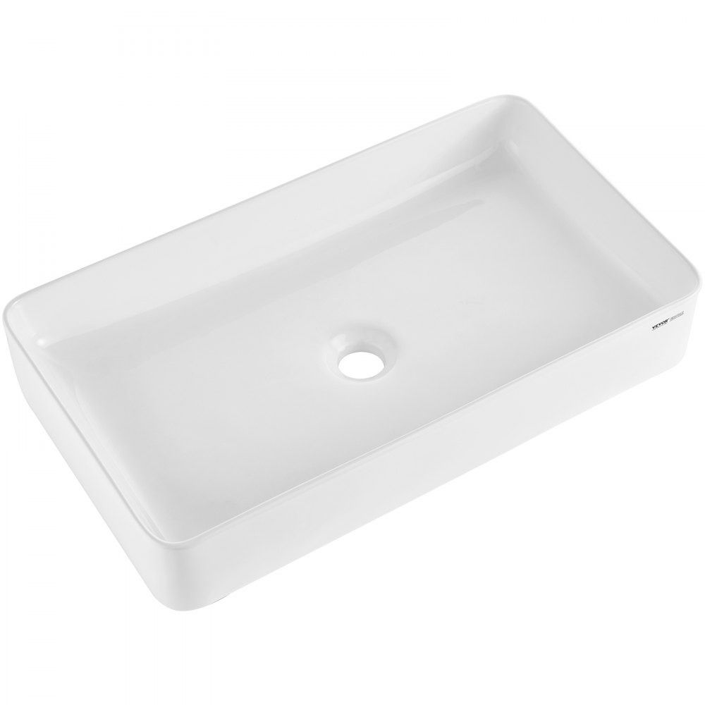 Rectangle Vessel Sink 24 x 13.8 Inch White Ceramic Countertop Bathroom Sink Modern Design