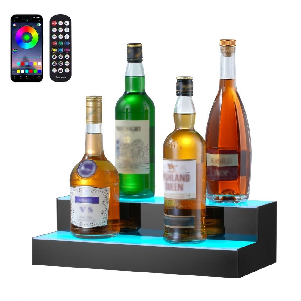 LED Lighted Liquor Bottle Display 2 Tier Acrylic Bar Shelf with Remote and App Control