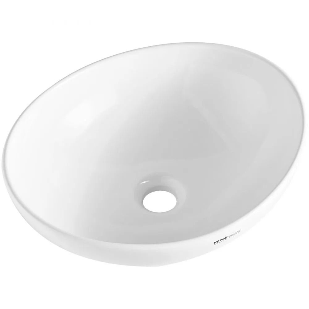 Oval Ceramic Vessel Sink 16 Inch White Above Counter Bathroom Sink