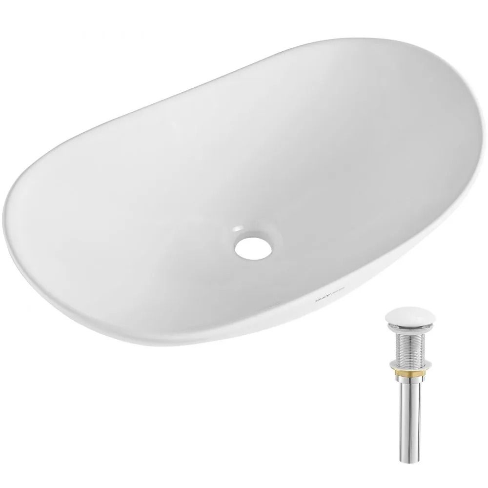 Oval Ceramic Vessel Sink 23.3 Inch White Above Counter Bathroom Sink