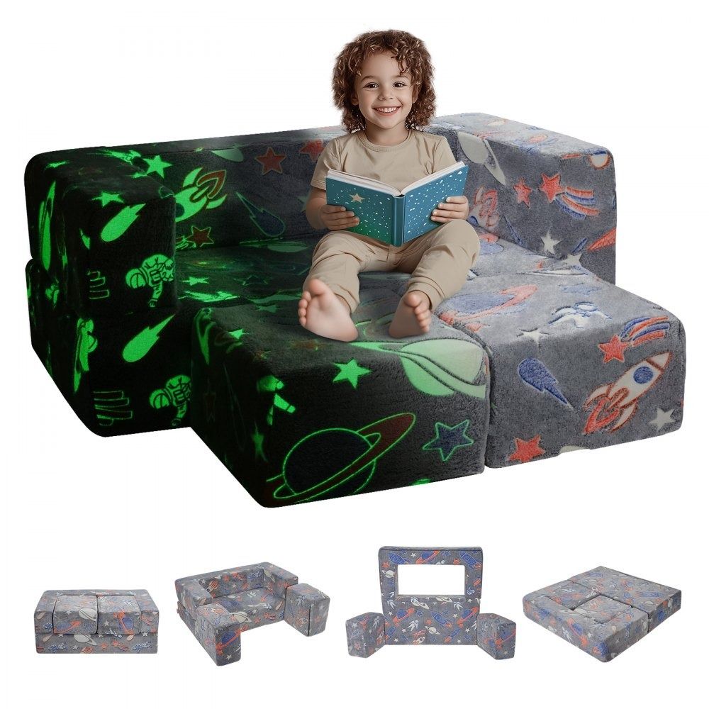 Kids Modular Play Couch 4 Piece Toddler Sofa Bed with Removable Cover