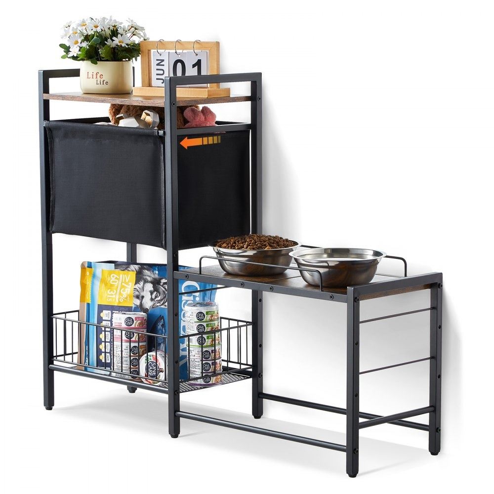 Pet Feeding Station with Storage and Adjustable Raised Dog Bowl Stand