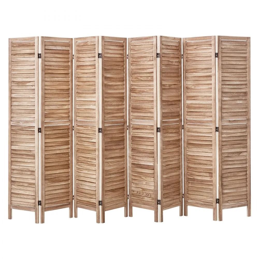 8 Panel Wood Room Divider 66.9 Inch Tall Folding Privacy Screen with Louvered Design