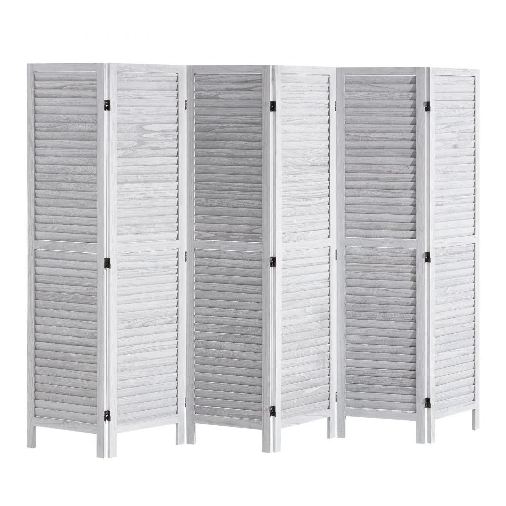 6 Panel Wood Room Divider 66.9 Inch Tall Folding Privacy Screen with Louvered Design
