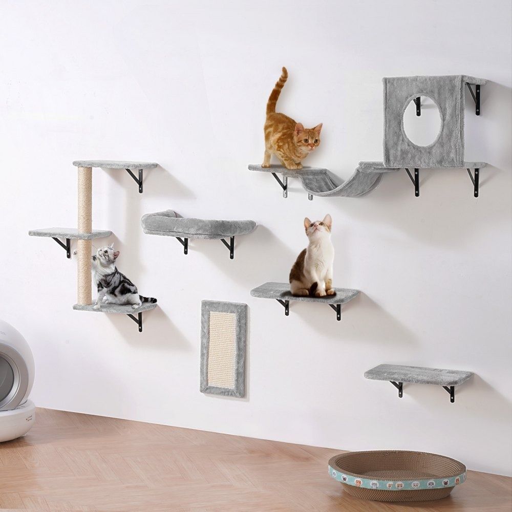 Wall Mounted Cat Shelves 6 Piece Cat Climbing Set with Hammock Sofa Tree and Jumping Platforms