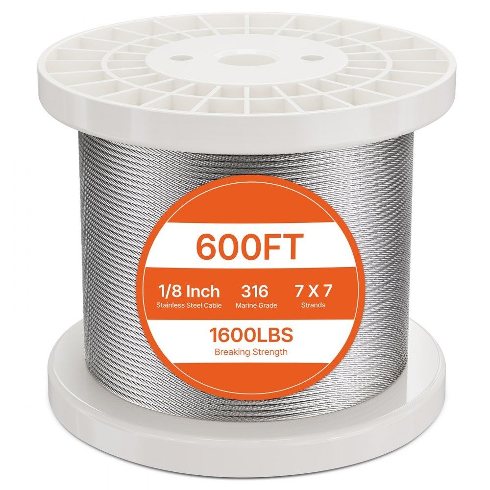 Stainless Steel Wire Rope Kit 1/8 Inch 600 Ft 7x7 Cable with Cutter and Gloves