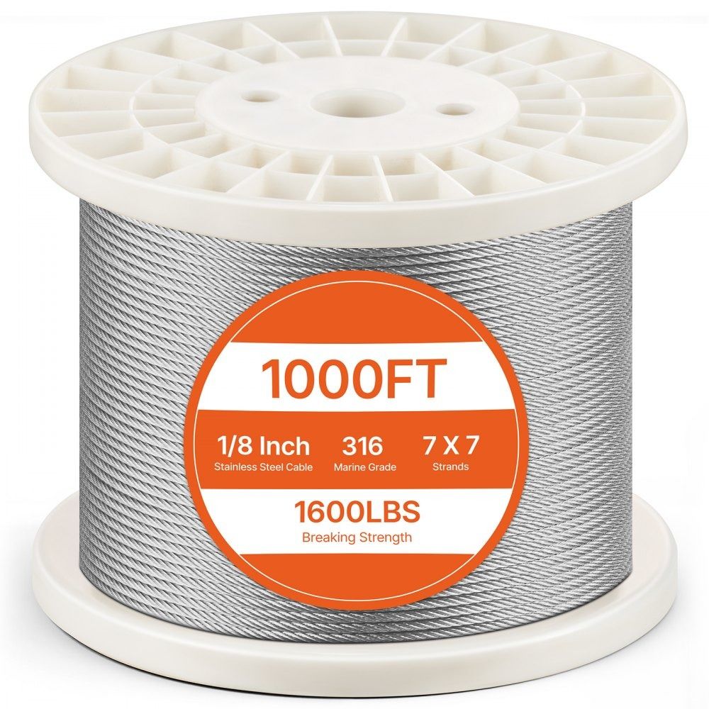 1/8 Inch Stainless Steel Wire Rope Kit 1000 ft 7x7 Cable with Cutter and Gloves