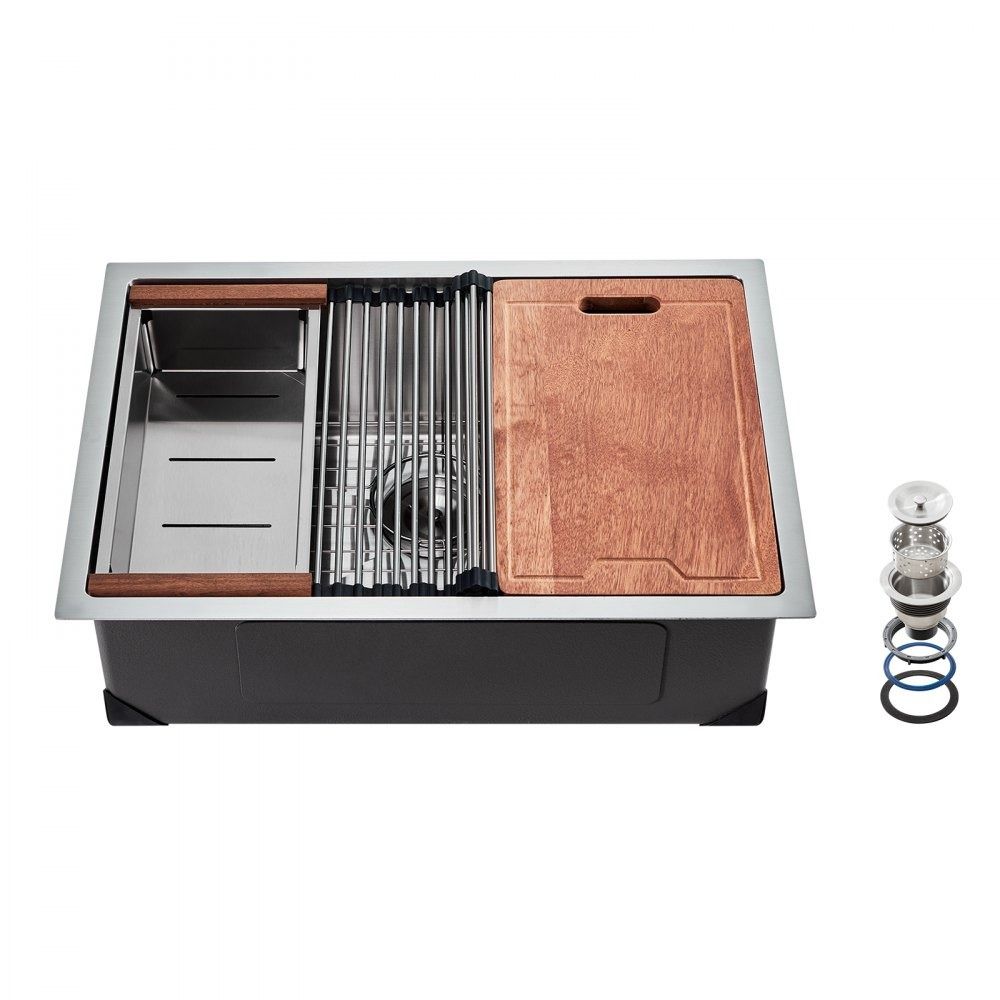 27 Inch Kitchen Sink Workstation 304 Stainless Steel Single Bowl with Accessories