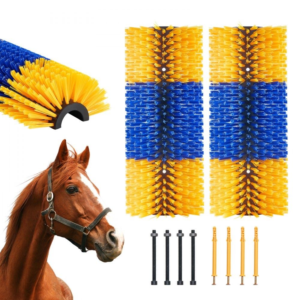 Livestock Scratching Brush 2 Piece Grooming Brush Set with Mounting Screws