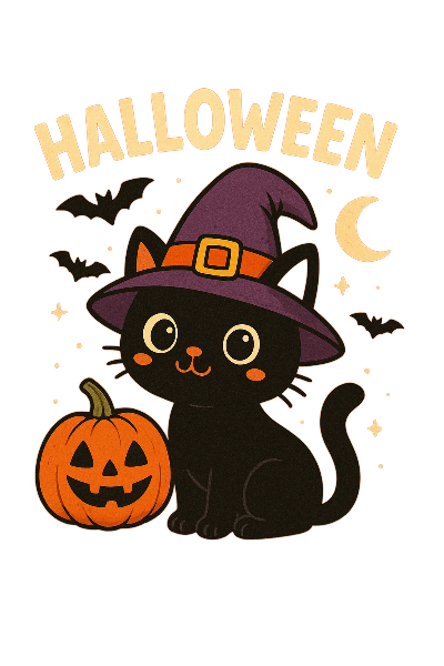 Cute Black Cat with Witch Hat & Pumpkin – Halloween Sticker | Inspire ...