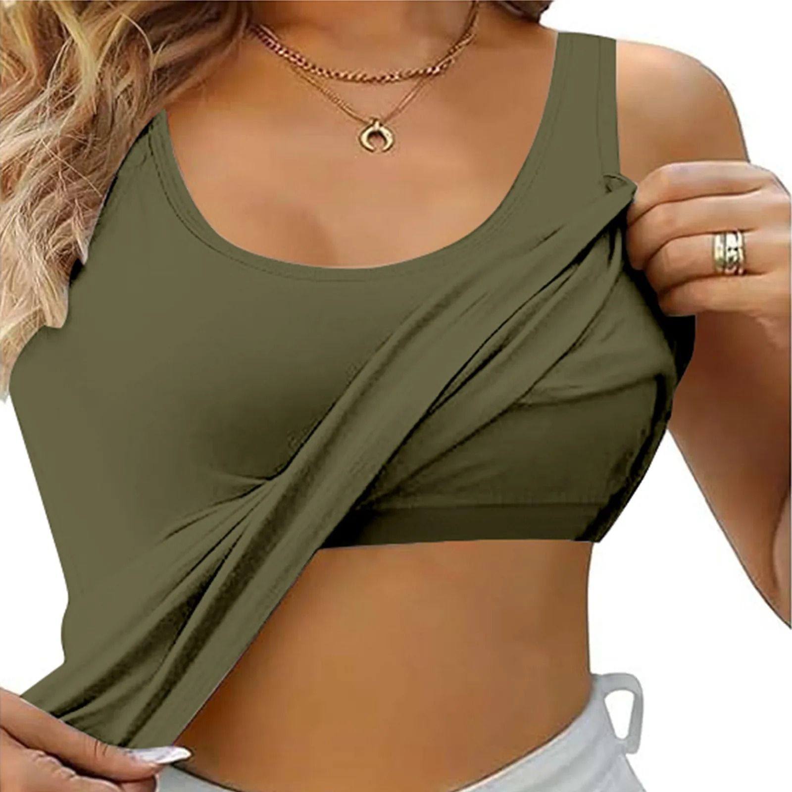 Women Tank Top with Built In Bra Sleeveless Camisole Plus Size Comfort Top