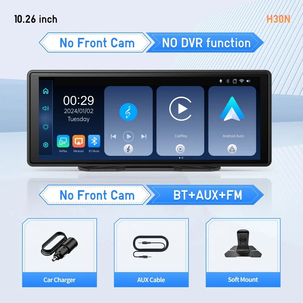 11.4 inch 4K Dash Cam with Wireless CarPlay and Android Auto