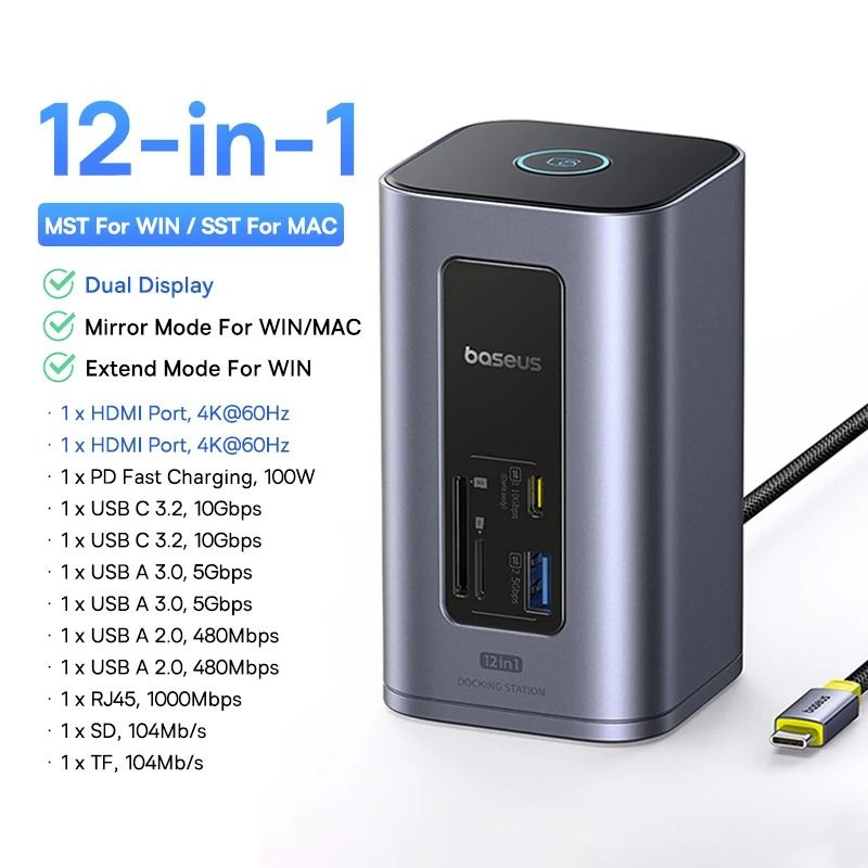 Versatile 12 in 1 USB C Docking Station with Dual 4K Display and Ethernet
