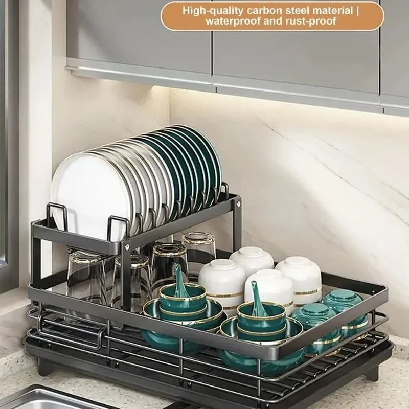 Adjustable Over Sink Dish Drying Rack with Drainboard
