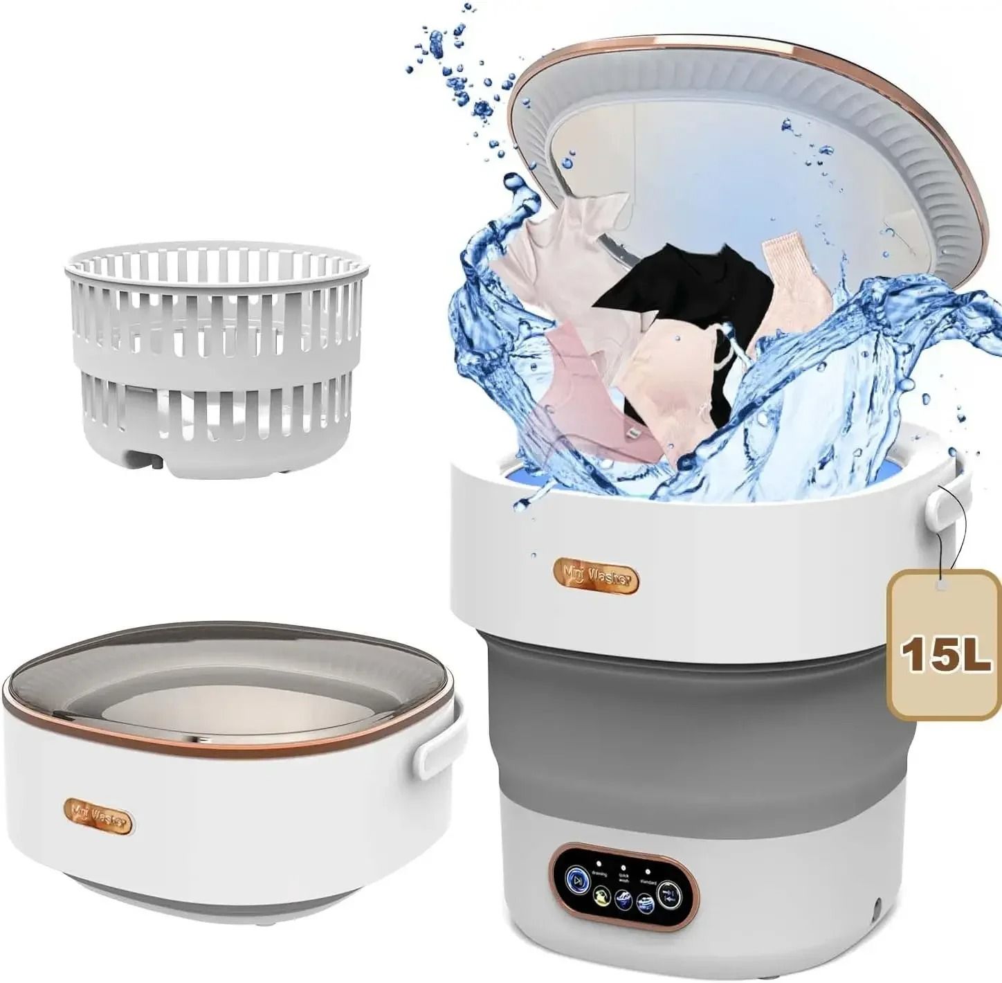 Collapsible 15L Portable Washer with Spin Dryer