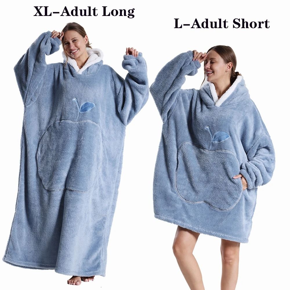 Oversized Plush Fleece Hoodie Blanket with Hood and Pockets