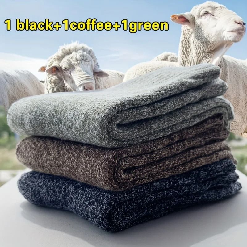 Set of Three Thick Warm Winter Socks for Men Mid Calf