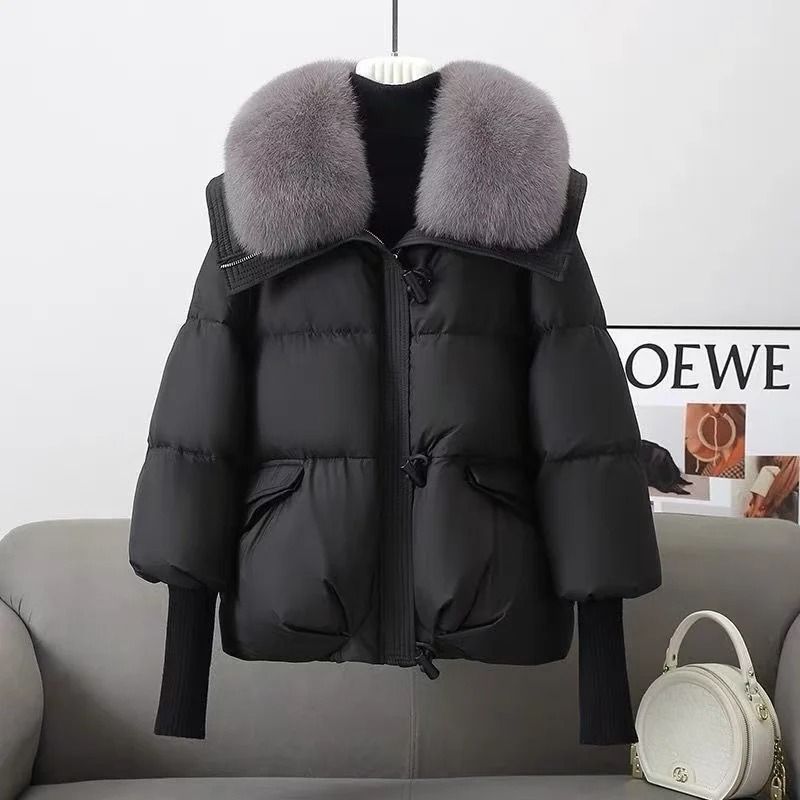 Winter Down Cotton Padded Jacket with Fur Collar for Women