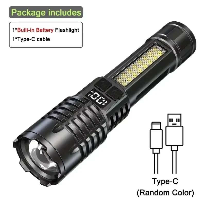 USB-C Rechargeable COB Flashlight with Side Light