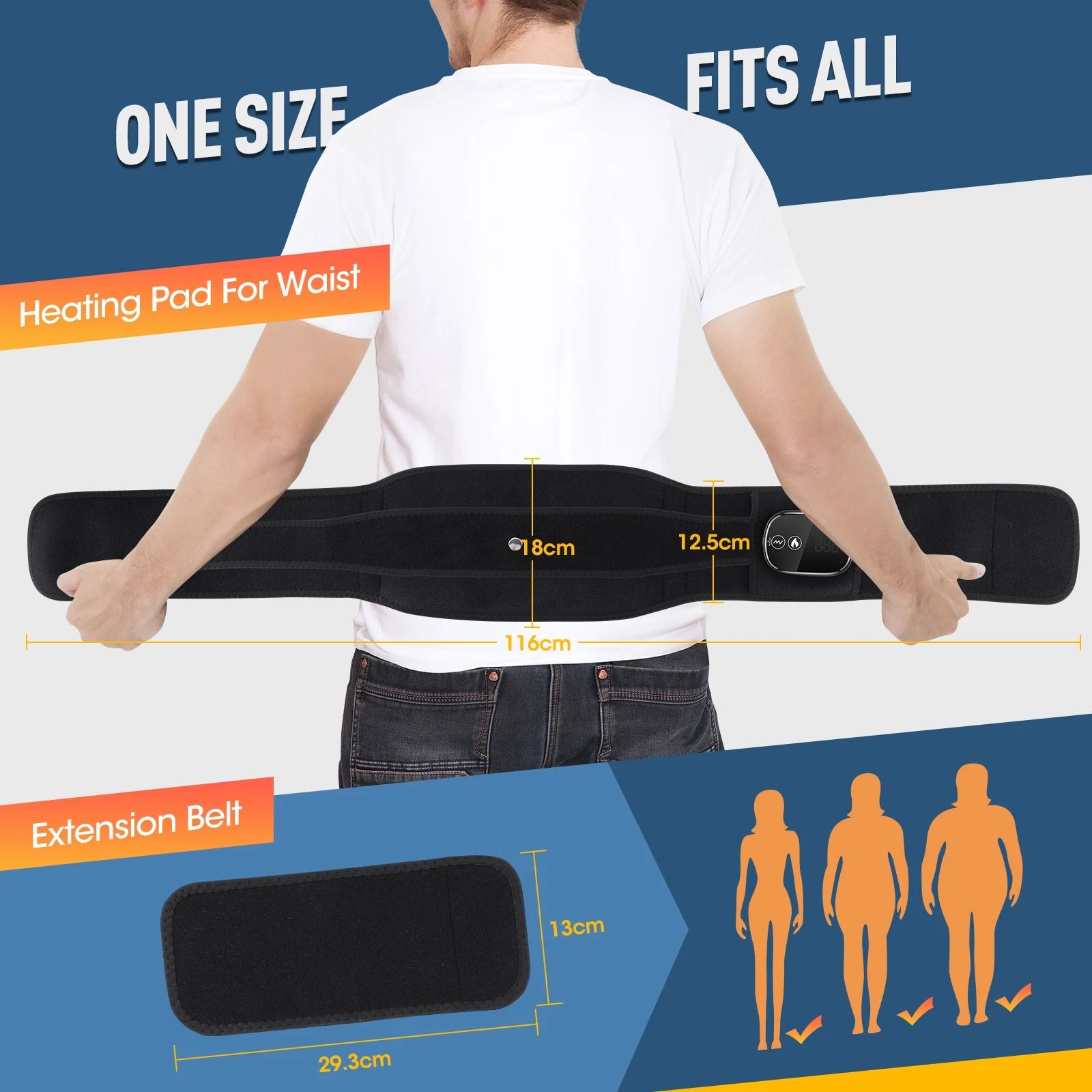 Cordless Heated Massage Pad Belt with Red Light Therapy