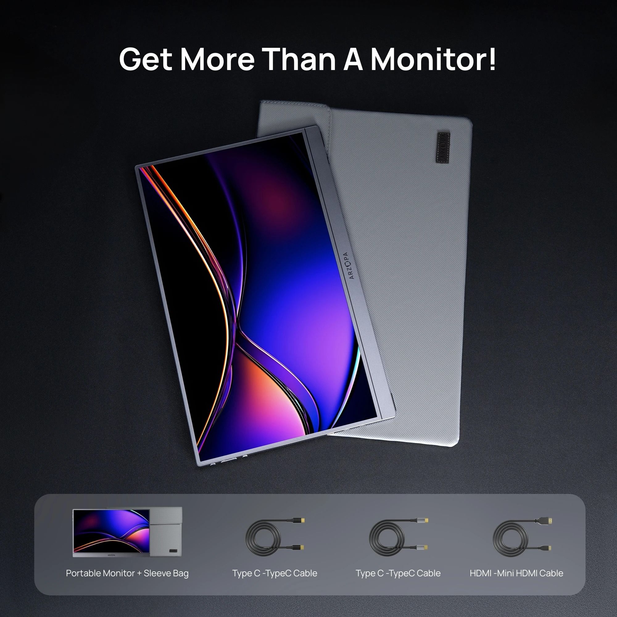 16.1 Inch 144Hz Portable Monitor with Wide Color Display and Protective Sleeve