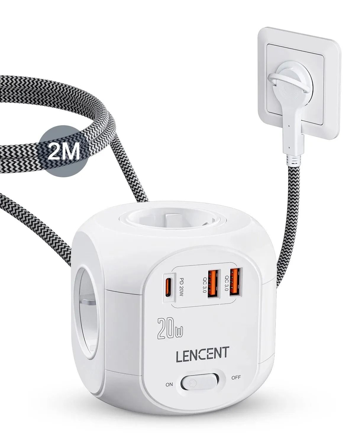 Flat EU Plug Power Cube with Fast Charging & Multiple Outlets