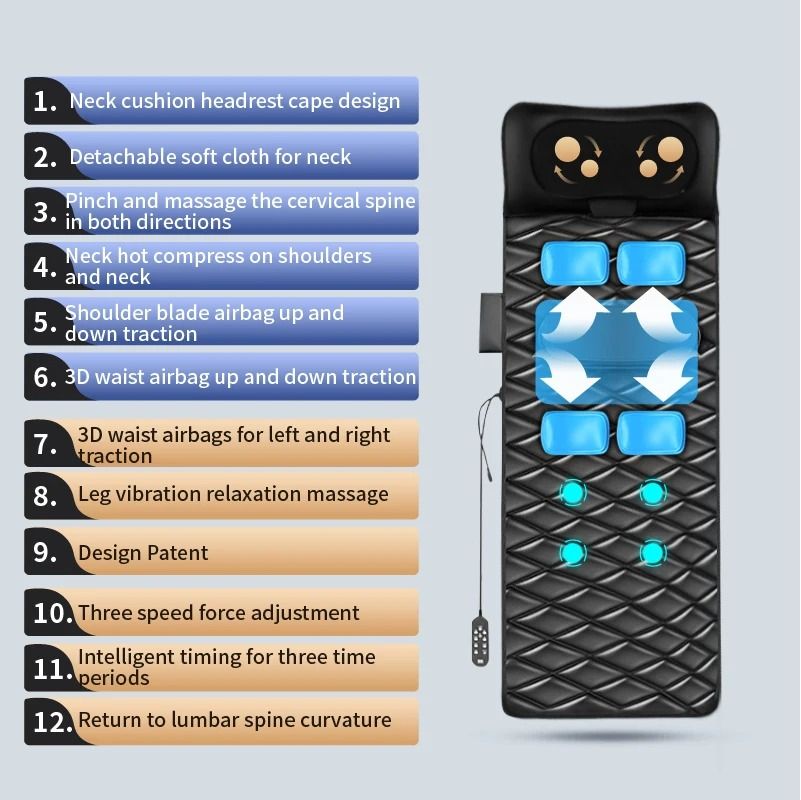 Full Body Heated Vibration Massage Mat with Neck and Lumbar Support
