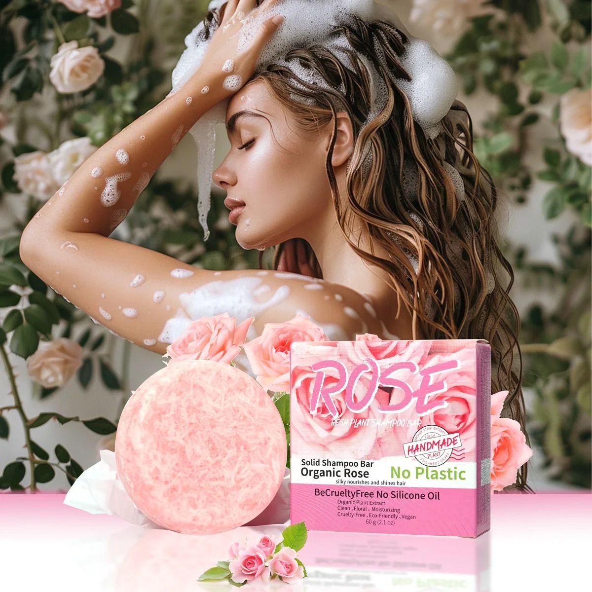Pink Rose Handmade Essential Oil Shampoo Soap Bar