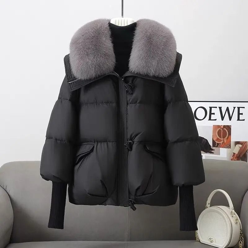 Womens Warm Thick Cotton Padded Jacket with Fur Collar
