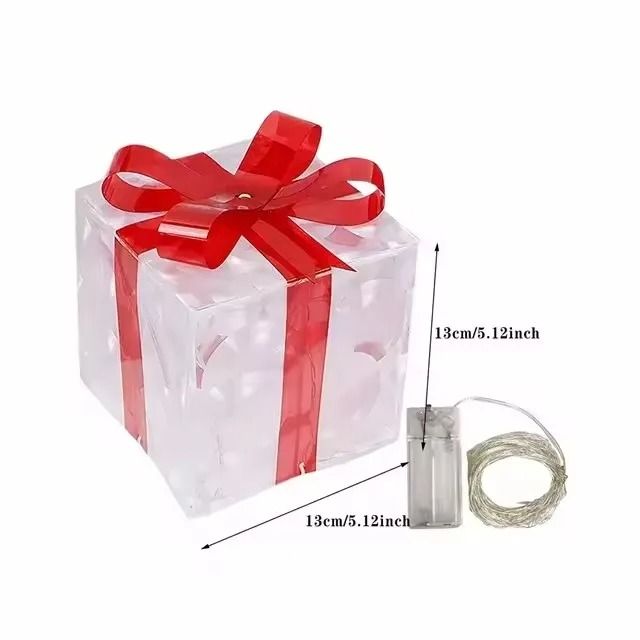 Solar Glowing Gift Box Decoration Ornament with Bow for Home and Yard