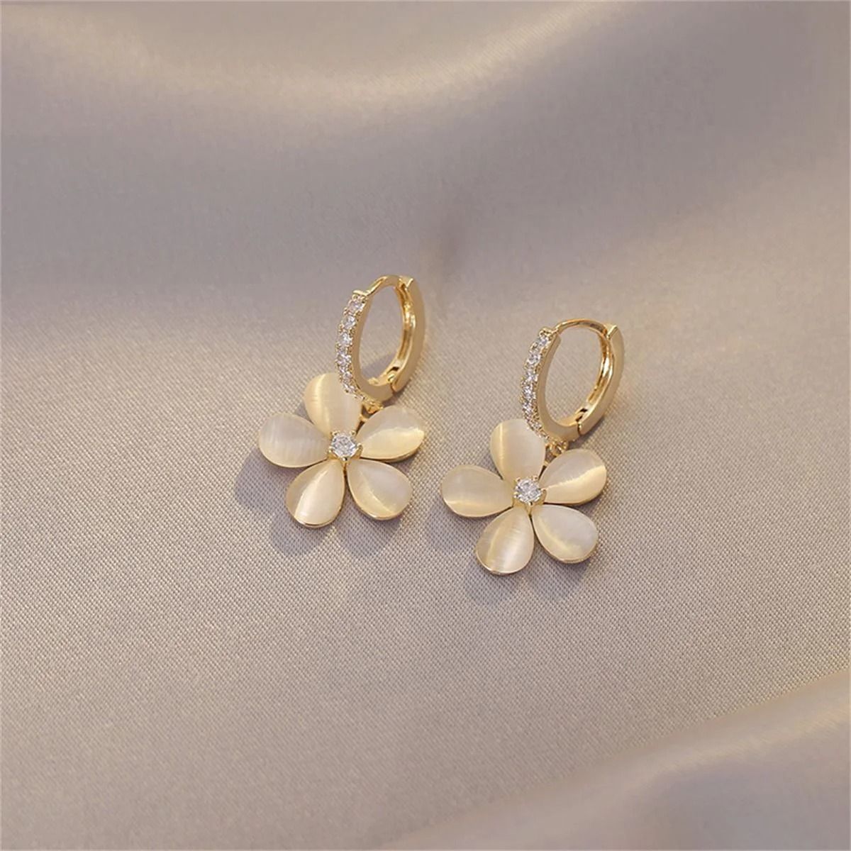 Exquisite Opal Flower Stud Earrings With Pearl And Crystal Accent