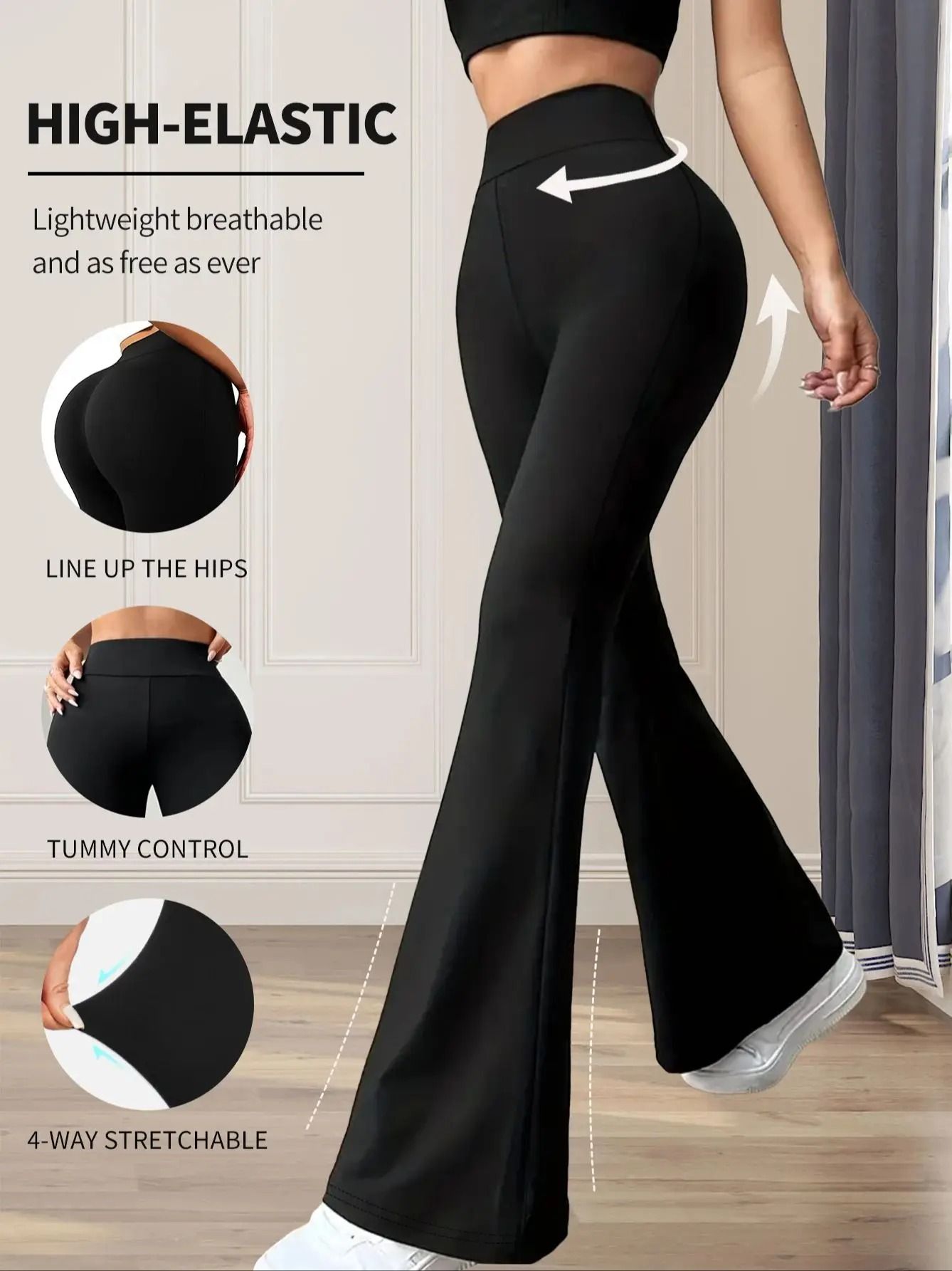 High Waist Flared Pants for Women Slim Fit Stretch Long Leg Pants