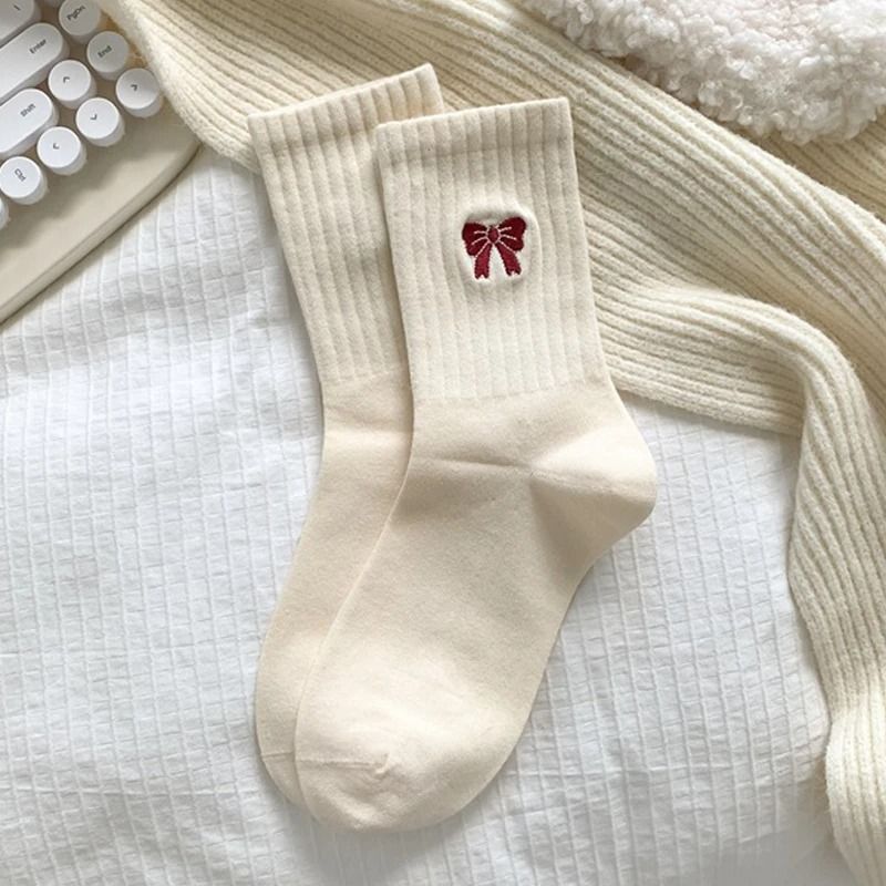 Cozy Cotton Knit Winter Socks Women Mid Calf Casual Warm Socks