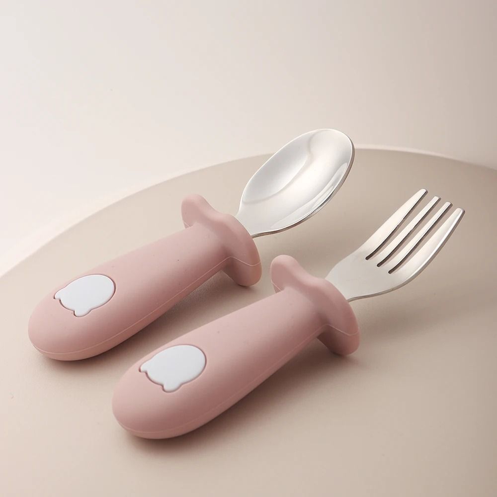 Baby Silicone Spoon and Fork Set with Stainless Steel Tips