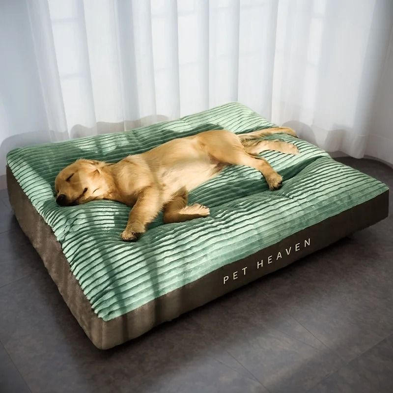 Winter Warm Corduroy Dog Bed with Washable Soft Sleeping Mat