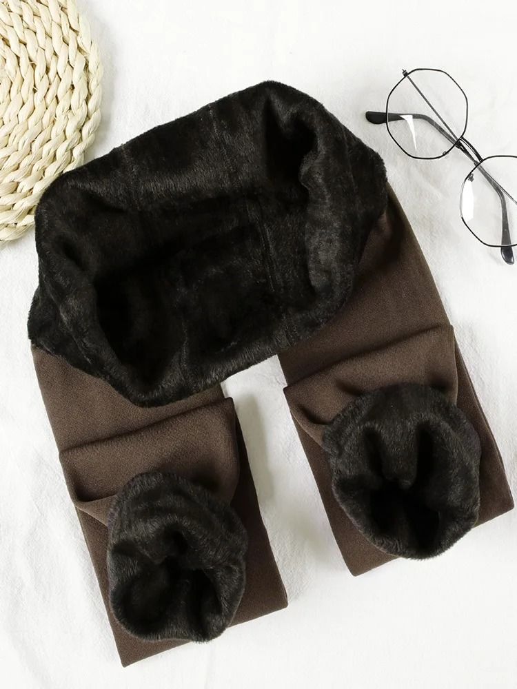 Thermal High Waist Winter Warm Leggings with Thick Velvet Lining Solid Color Leggings