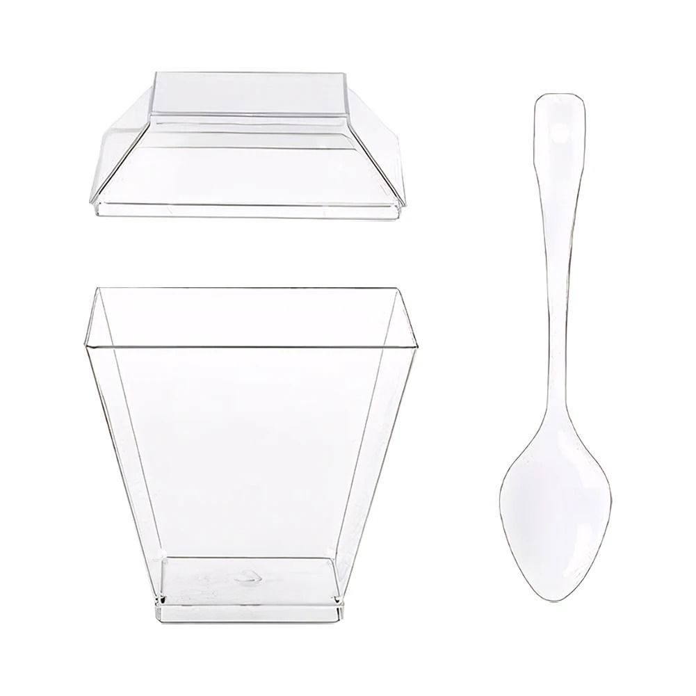 2.03oz Clear Plastic Dessert Cups with Lids and Spoons for Serving and Entertaining