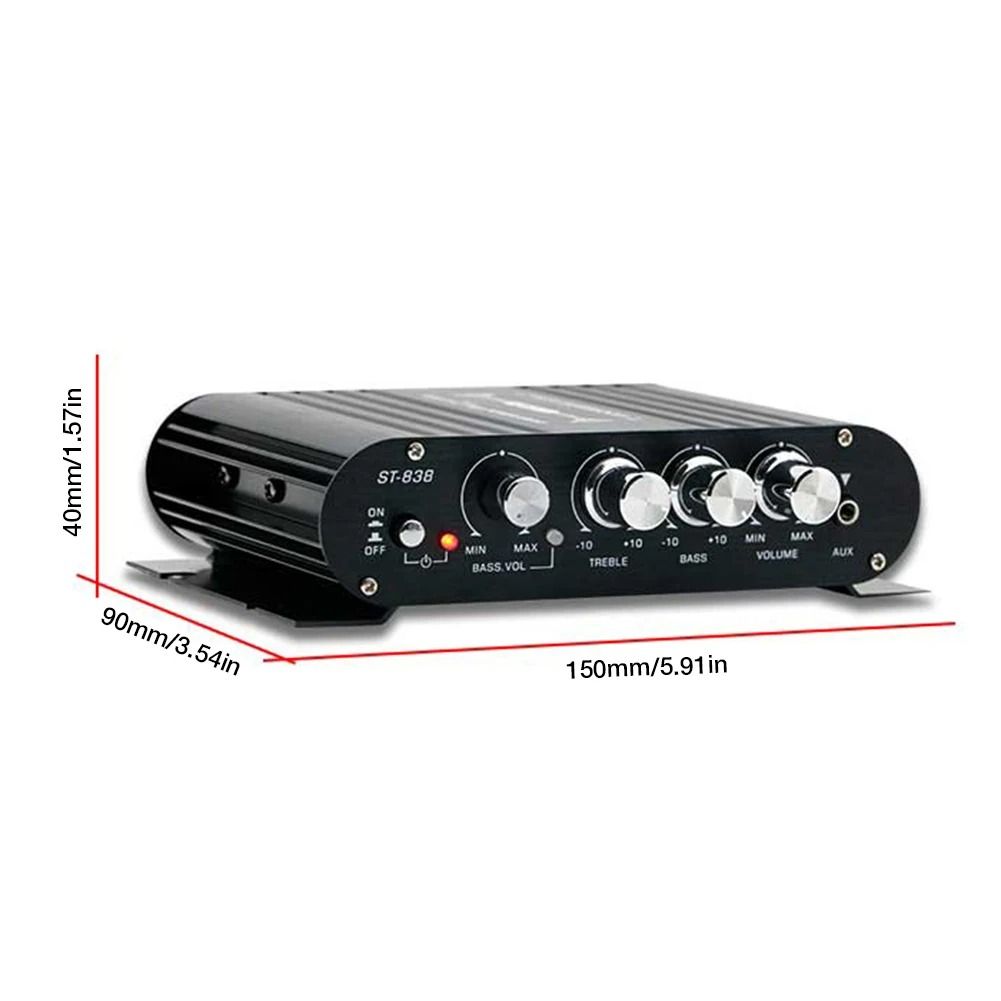 2.1 Channel HiFi Audio Amplifier with Adjustable Bass and Treble for Car and Home
