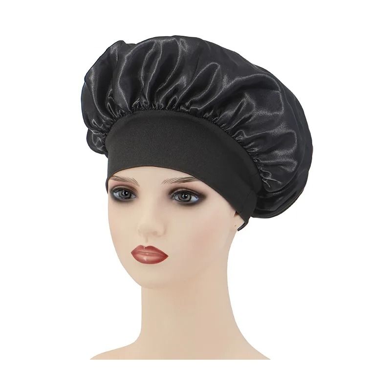Wide Brim Silk Nightcap Hair Wrap for Women Soft Elastic Sleep Cap