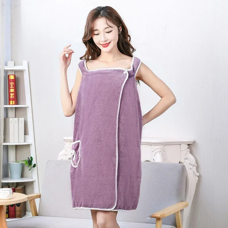 Pocket Coral Velvet Wearable Shower Skirt Thick Pure Cotton Bath Towel