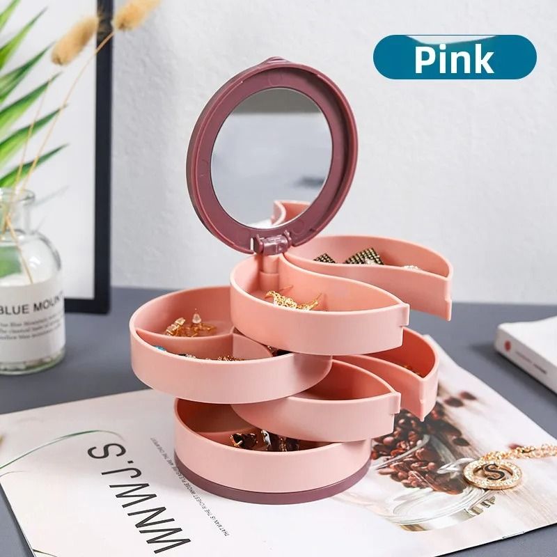Rotating Multi Layer Jewelry Storage Box With Dust Cover