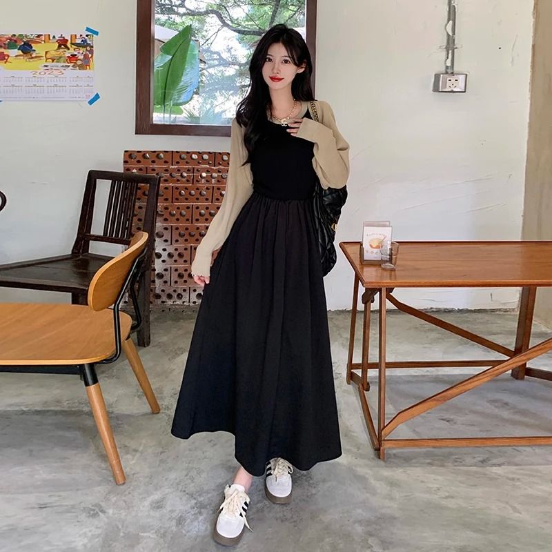 Two-Piece Knitted Maternity Cardigan and Dress Set