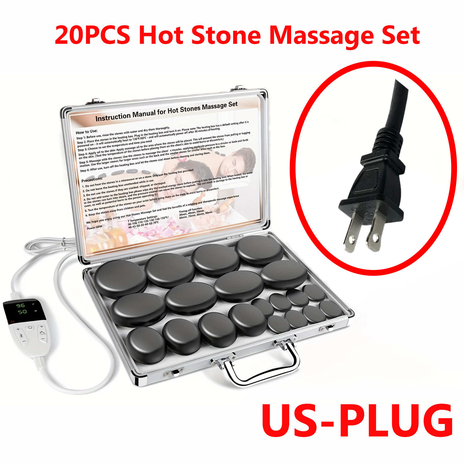 Hot Stone Massage Set with Temperature Adjustment, Professional Spa Tool, Neck and Body Relaxations