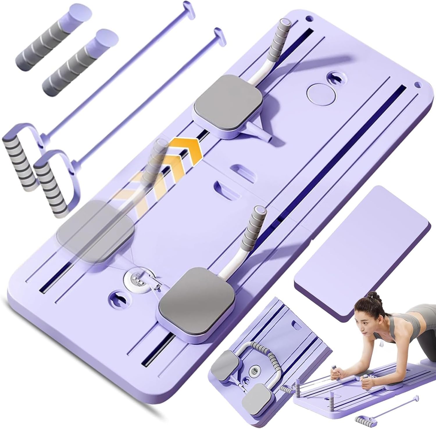 6-in-1 Pilates Reformer Machine - Foldable Ab Board With Ski Machine, Tension Ropes, Push-Up Bars For Full Body Workout-287924