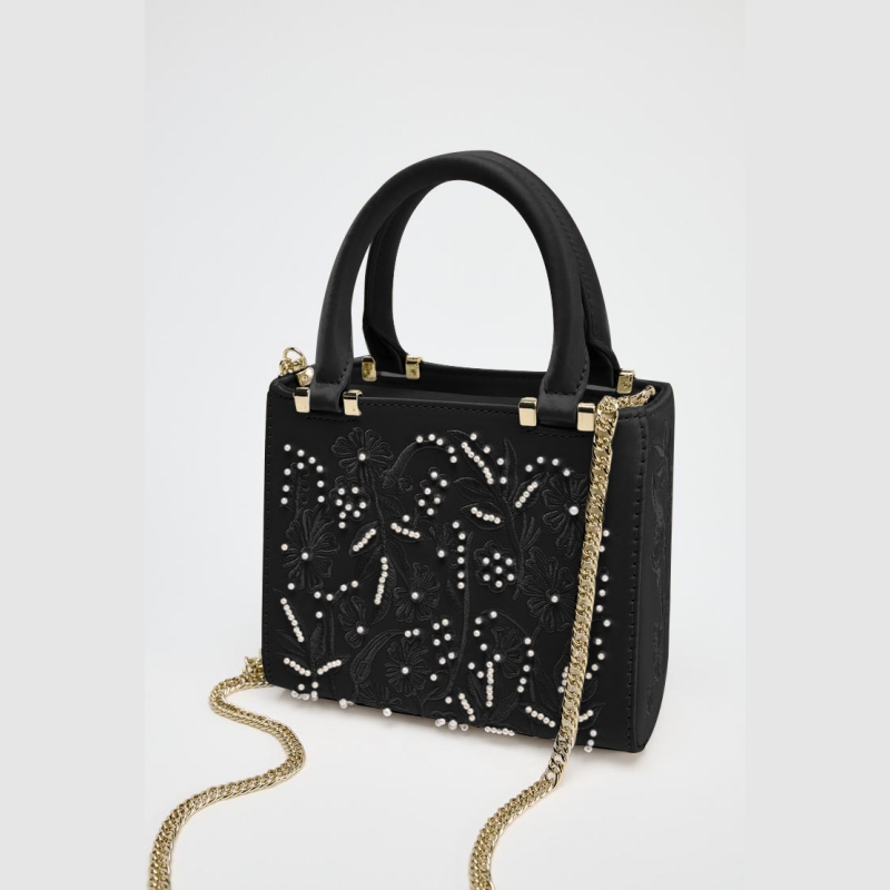 Women's Crossbody Bag with Chains, Pearl Mini Duffel HandBag, Fashionable Small Tote, Ladies Luxury Designer Purse