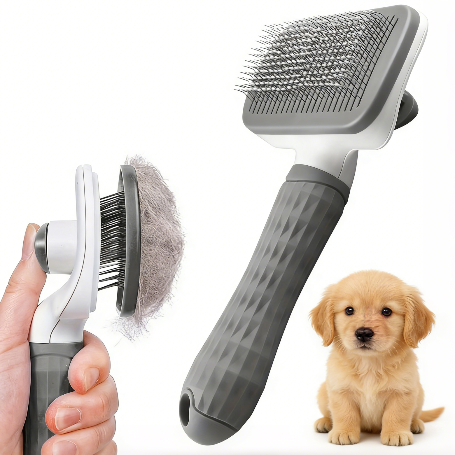 Self Cleaning Pet Grooming Brush with One Click Hair Removal for Dogs & Cats