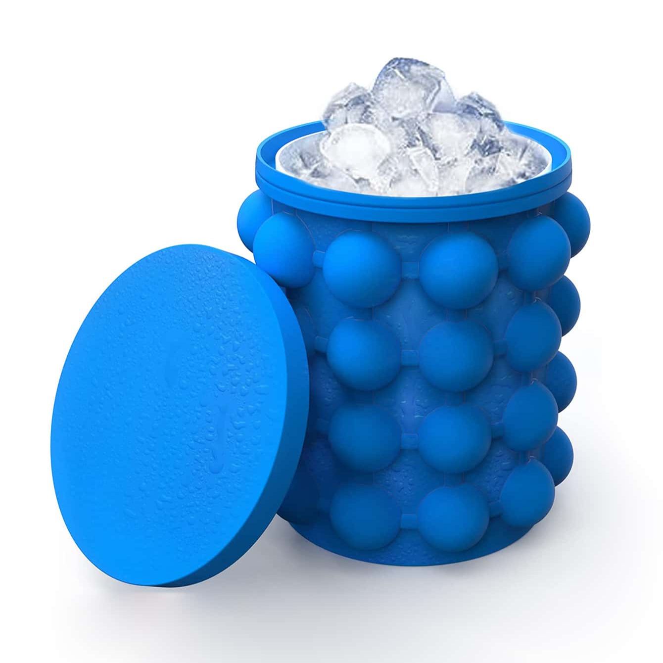 Portable Silicone Ice Cube Maker Bucket with Lid for Whiskey, Wine & Cold Drinks